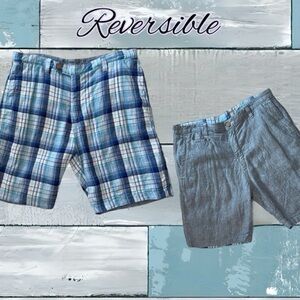 Tommy Bahama Men’s Reversible 100% Linen Shorts Size 33 Plaid & Chambray
